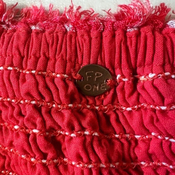 Free People FP One Red White Cinched Boho Western Cottagecore Summer Dress XS - Picture 4 of 14